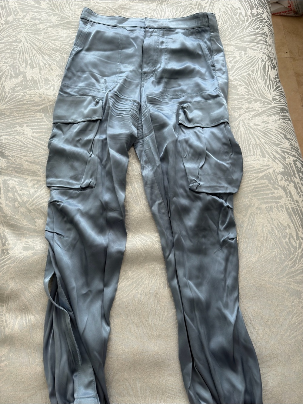 Zara Satin Cargo Pants in Light Blue